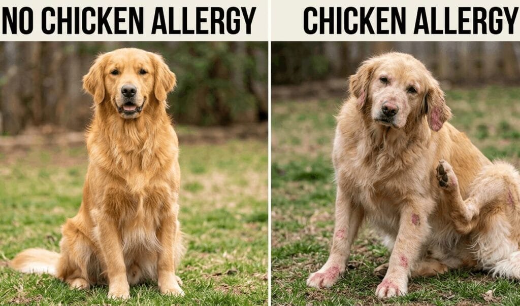 Golden Retriever's Chicken Allergy vs. No Allergy