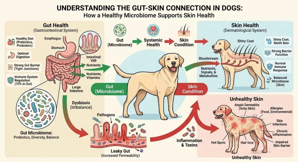 Diagram showing gut-skin connection in dogs